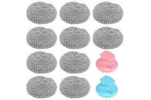Rynvarl 10 Piezas esponjas metálicas de Acero Inoxidable con 2 Asas – Bolas de Alambre Reutilizables para Limpieza de ollas, sartenes, Cocina y encimeras