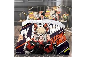Xinchangda MHA 3 szt. zestawy pościeli anime Bakugo Katsuki/Todoroki Shouto zestaw pościeli pojedynczej / podwójnej/królewskiej, 2 poszewki na poduszki i 1 poszewka na kołdrę