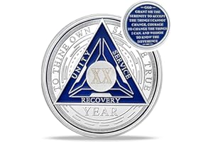 IELCJJ Recovery Triangle 20 Year Sobriety Coin - Silver Roman Numeral NA AA Coins - 1-40 Prime NA/HA/AA Chips and Medallions - Narcotics Alcoholics Anonymous Sober Gifts for Men Women