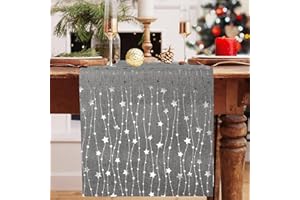 GEBETTER Silver Star Christmas Table Runner - Grey Xmas Table Runner 11*108 Inches for Christmas Home DIY Decor