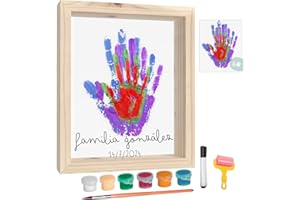 HUBORNS – Kit huellas familia con pinturas, marco huellas bebé recién nacido, regalo familiar original, recuerdo padres e hijos y decoración hogar