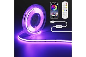 OULARA 5V USB RGB COB LED Striscia1M con Controller BT Smart APP,Striscia Luminosa Cambia Colore con 600LEDs/M,Striscia LED Flessibile Multicolore per TV,Camera da letto,Festa decorazione fai da te
