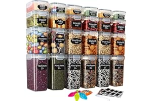 Hibisaws Lot de 24 boîtes de conservation alimentaire sans BPA, organisation de cuisine, boîtes en plastique avec couvercles durables, idéales pour le sucre, les céréales, la farine