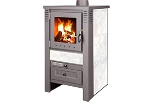 ProTermo Nova G White Fireplace with Fireclay Stones - 7.5 kW Heating Output - 82 x 48 x 48 cm Wood Stove with Viewing Window, Type 1