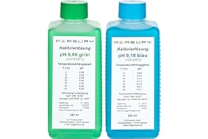Measury pH Kalibrierlösung 6.86 und 9.18 - hergestellt in Deutschland, pH Pufferlösung je 250ml, Eichlösung Grün/Blau, Kalibrierflüssigkeit Set Eichflüssigkeit
