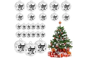 HBSFBH Bola de Espejo, 25pcs Bola de Discoteca, Bolas de Discoteca Colgantes Plateadas, Bolas de Espejo Colgantes Plateadas, 4 Tamaños Decoracion Tarta De Discoteca, para Decoración del Árbol de Navidad