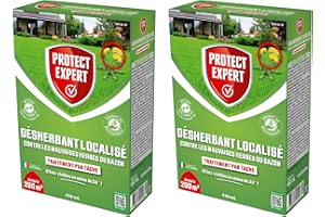 PROTECT EXPERT 2 Désherbants Concentrés Localisés Contre Les Mauvaises Herbes Du Gazon - 2x450ml - Soit 200 m² - Non Sélectif - Bidons Doseurs DG400X2