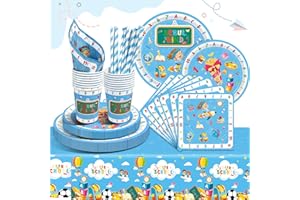 HLEIUKT Einschulung Partygeschirr Set, 101Stück Schulanfang Pappgeschirr Set, Einschulung Party Geschirrset mit Pappteller Blau Pappteller Rund Pappbecher Becher Servietten und Tischdecke(20 Gäste)