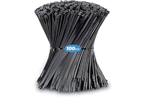 WOOBROO Black Cable Ties - 300mm x 3.6mm, 100 Pack Heavy Duty Strong Premium Nylon Zip Ties, Multi-Purpose Long Plastic Tie Wraps for Home and DIY