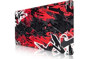 Abetcabe Gaming Mouse Pad, Extended Mouse Pad XXL 800 x 400 mm,Computer Keyboard Mouse Mat Desk Pad with Non-Slip Rubber Base and Stitched Edge for Home Office Gaming Work (Black Red, XXL)