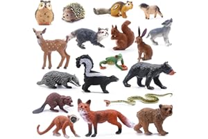 SIENON 18Pcs Forest Animals Figures Toys, Miniature Woodland Creatures with Owl Hedgehog Fox Squirrel Bear Monkey Deer Wolf Snake for Kids Educational Christmas Birthday Party Gift Cake Decorations