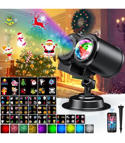 Projecteur LED Idena Noël - Motifs Lumineux Colorés (flocons, Rennes...) - 2 Modes D'éclairage - Pour Intérieur - Sur Piles - 16,2 X 13 Cm