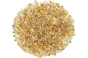 Sourcing Map 1000 Pcs Gold Glass Bugle Beads, 1-4mm, Round, CRAFT_BEAD, Mixed, DIY Jewelry Making, Earrings, Necklaces, Bracelets, Accessories