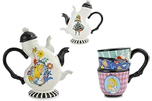 Ideal Casa 7873 Alice nel paese delle meraviglie - Set teiera con coperchio + Tazza da Tè, Multicolore