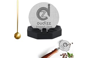 OUDIZZ 51mm Puck pantalla, filtros de café reutilizables para espresso filtro titular cesta 51mm, pantalla de espresso con cuchara de café y soporte, 1.7mm espesor 150μm 316 acero inoxidable