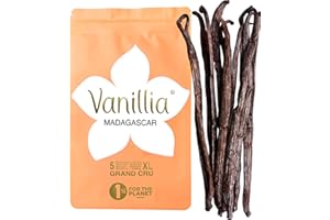 5 Vainas de Vainilla Bourbon de Madagascar XL 15/18cm • GRAND CRU 2025 • Bolsa FreshZIP Vanillia