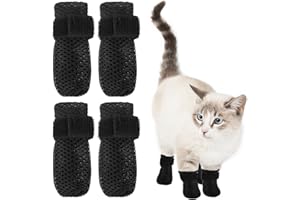 QUILAX 4 manoplas antiarañazos, de malla transpirable, para gatos, cubiertas ajustables para gatos para bañarse, alimentar, cortar las uñas (color negro)