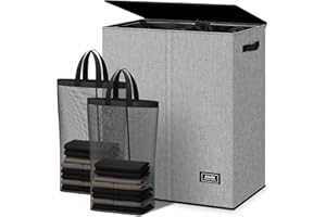 SOLEDI 145L Wäschekorb, Wäschesammler 2 fächer mit Deckel und 2 Wäschesack - Wäschesortierer Groß XXXL Für Badezimmer, Schlafzimmer, Wäschekammer, Kinderzimmer - 2 x 72.5L Grau