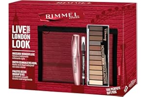 Rimmel London Cofanetto Regalo Live Your London Look, Pochette con Mascara Wonder'Luxe Volume, Matita Occhi Scandal'Eyes Kohl Black Waterproof e Palette Occhi Magnif'Eyes Nude