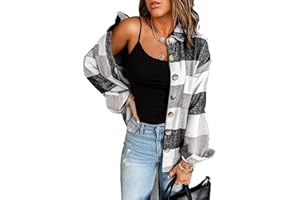 HVEPUO Damska kurtka koszulowa w kratkę, z długim rękawem, koszula, płaszcz, flanelowa kurtka