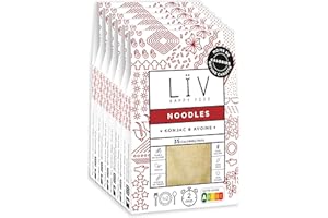 LÏV Happy Food - NOODLES - Nouilles de Konjac - Pâtes sans gluten - Pâte Konjac & Farine d'Avoine - Vegan, Gluten Free, Faible en calorie - Box de 6 paquets x 200g