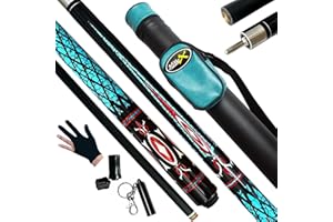 Tai ba cues Billard-Queuestab + Hartschalenkoffer, 13 mm Spitze, 147,3 cm, Hartholz, kanadischer Ahorn, professioneller Billard-Queue-Stick 18,19,20,21,22 g (wählbar), Blau, Schwarz, Rot, Grau, Grün