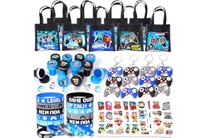 Latocos 60 Videospiel Party Mitgebsel Jungen Kindergeburstag Geschenk Tasche Videospiel Controller Schlüsselanhänger Silikonarmbänder Tattoo Stempel Video Gamer Spiel Gastgeschenke für Kinder Jungen
