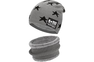 Bequemer Laden Kinder Winter Warm Mütze und Loop Schal Set mit Fleece Gefütterte für 3-8 Jahre Jungen Mädchen, Wintermütze Strickmütze Beanie Schlauchschal Halswärmer Geschenk Weihnachten