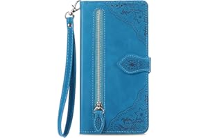 NEXCURIO Funda Tipo Cartera Libro para Samsung Galaxy A34 5G Carcasa Protectora Cuero Flip Cover Case con Tarjetero Cordón Soporte Plegable Mujer Flores - Azul
