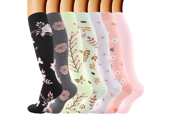 DRESHOW Chaussettes de Compression pour Hommes et Femmes Chaussettes de Compression pour Sportive, Cyclisme, Voyage en Avion, Course à Pied