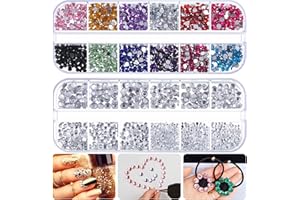 Winkwinky 2 Boxs Crystal Rhinestone, Rhinestones for Craft Diamante Gem Crafts 4-color Silver+ 12-color Round Diamond for Crafts Nail Art Clothes Shoes Bags