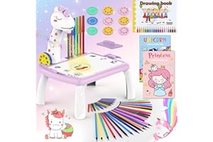 BuzzoXerex Zeichenprojektor für Kinder, Projektion Zeichentafel Kinder 52 Stück Malprojektor Kinder Set mit 72 Motiven, Skizzenbuch, Stickerbuch, Farbige Stifte für 3-10 jahre Kinder (Lila)