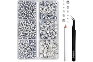 BEADSLAND Strass Hotfix,4000 PCS Strass Cristal Thermocollant pour Vetement Mixte 6 Tailles avec Crayon de Cire et Kit Pince à Épiler, SS6-SS30,Cristal