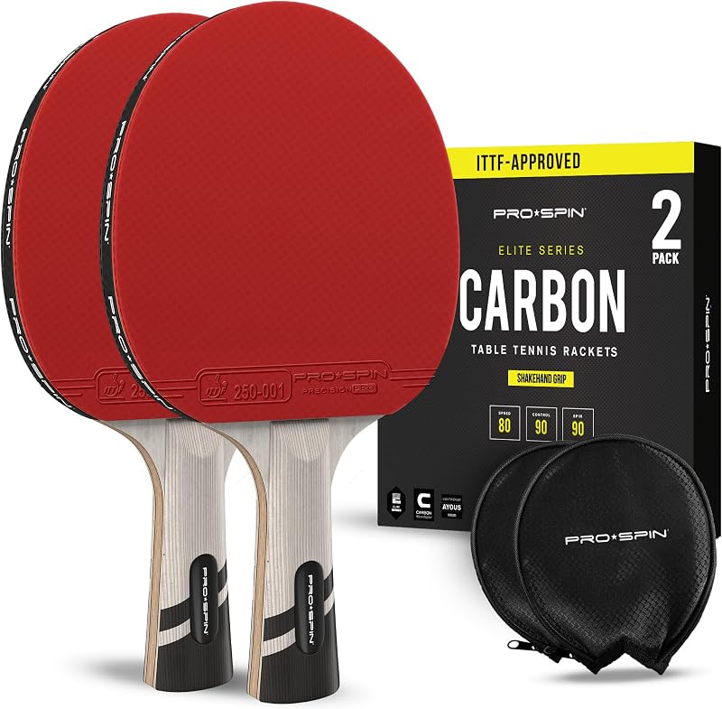 PRO-SPIN Racchetta da Ping Pong – Omologata ITTF in Fibra di Carbonio | Serie Elite a 7 Strati, Gomma Premium, Spugna da 2 mm e Custodia Protettiva