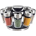 Cole & Mason Cambridge 8 Jar Rotating Spice Rack, Includes 8 Filled Spice/Herb Jars with Lids for Kitchen Countertop Storage, (H) 13cm x (W) 20cm