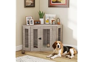 PawHut Dog Crate Furniture, Side Table Dog Kennel with Cushion, Large Door, for Medium Dogs - Walnut Brown