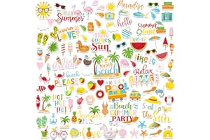 LEINUOSEN 100 Pcs Summer Themed Paper Die Cuts Cardstock Scrapbook Die Cuts Scrapbooking Summer Cut Outs Scrapbook Embellishments for Summer Bulletin Board Decorations DIY Craft Making Supplies