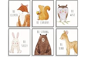 ED-Lumos 6 pièces Animaux de la forêt Chambre d'enfant Décoration de chambre de bébé Images encadrées Poster d'art mural pour garçons et filles A4 (cadre photo non inclus)