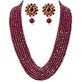 PANAASHE-RAJASTHANI Ruby Onyx 7 Layer necklace set with Stud earring for women (not real onyx)