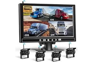 Kit de 4 cámaras traseras inalámbricas HD 1080P, Monitor LCD Podofo de 9 Pulgadas con 4 cámaras de Respaldo para Remolque, Autocaravana, camión, autobús, detección de Punto Ciego y líneas guía