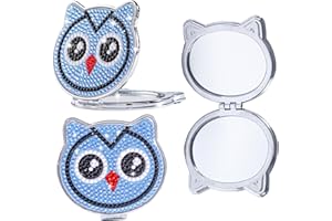 SHANFAA Diamond Painting Taschenspiegel,Niedliche Eule Diamant Painting Kompaktspiegel, Tragbarer Niedlich Diamond Painting Reise Spiegel Klappbar für Frauen Mädchen Kinder Handtasche Klappspiegel
