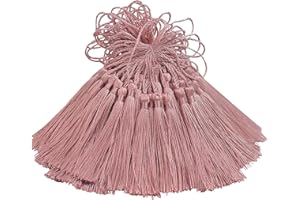 AEBDERP 100 Pcs Silky Handmade Craft Tassels Trim Mini Pendant for DIY Cute Resin Bookmark, Jewellery Making, Key, Girl Earring, Keyring, Graduation Hat, Ribbon Sewing, Curtain, Home Decor (Peel Powder)