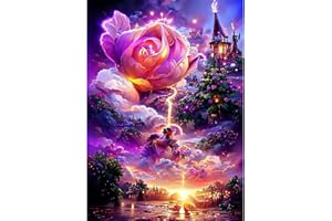 QENSPE 5D Diamond Painting Kits, Roses Castle Diamond Art Kits for Adults, Full Drill Wonderland Diamond Painting Kits for Beginner Flowers Crystal Picture Art for Home Wall Decor 30x40cm