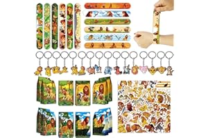 Clvsyh Set De Bolsas De Regalo para Fiesta De cumpleaños Infantil De Leones, 86pcs Lion Cartoon Theme Party Regalos con Slap Pulseras Llaveros Bolsas De Regalo Pegatinas para Fiestas Infantiles