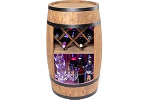 Creative COOPER fat med vinhållare – vinställ LED RGB – träfat, husbar 80 x 50 cm – rustik dekoration, barskåp, vinställ – vinskåp