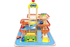 Balinco PARKING HOUSE PER BAMBINI, parcheggio a 3 piani, ascensore, biglietteria, autolavaggio, distributore di benzina, 4 auto, elicottero - giocattoli in legno a partire da 3 anni