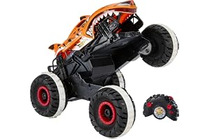 Hot Wheels Monster Trucks HW Unstoppable Tiger Shark RC | Batteridriven fjärrstyrd lastbil i skala 1:15, terränghjul, USB-laddning, HGV87