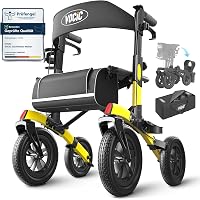 VOCIC Rollator Faltbar & Leicht – Nur 7,8 Kg, Aluminium, Mit Sitz, All-Terrain-Reifen, Höhenverstellbar