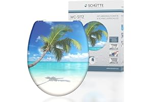 Schütte 82363 Carribean 82363-Asiento de Inodoro de plástico termoestable Duroplast con Descenso automático y Cierre rápido para una fácil Limpieza, Carga máx. 150 kg, diseño de Playa, Caribe