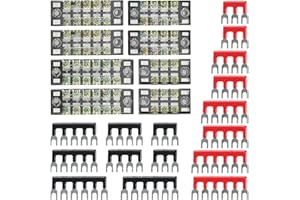 Knpwer 24Pcs 3/4/5/6 Positions 600V 15A Dual Row Screw Terminals Strip Blocks with 16 Pcs 600V 15A Pre-Insulated Terminal Barrier Jumper Strips 8 Sets (Black & Red)